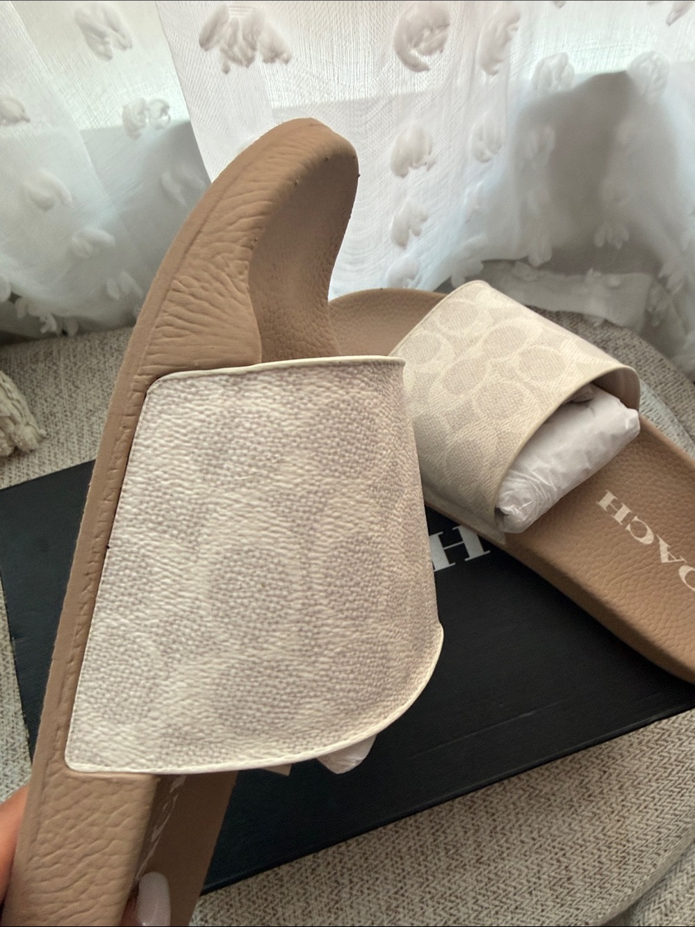 Coach Cream Signature Monogram Slide Sandals - Picture 5 of 10